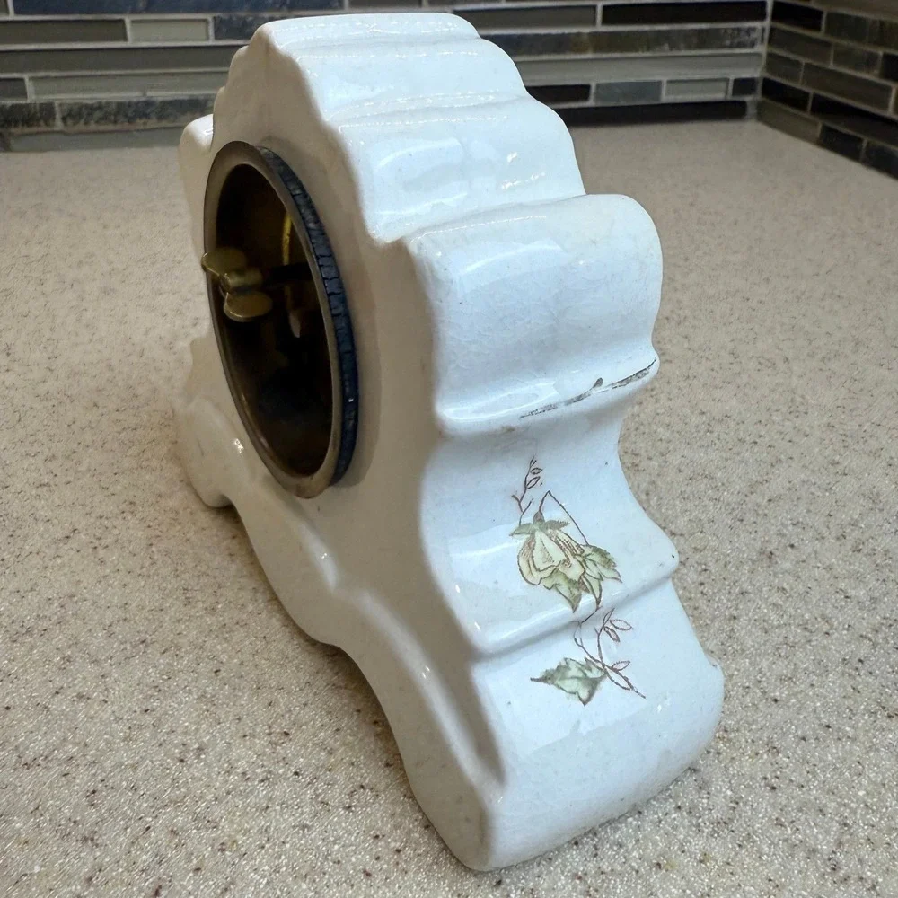Antique 1800s New Haven Clock Co Victorian Porcelain Wind-Up Mantel Clock 6
